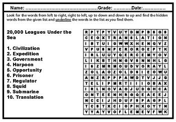 16 8th grade literature word search worksheets no prep sub plan