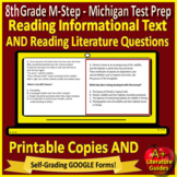 8th Grade M-Step Test Prep Reading Print & SELF-GRADING GO