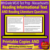 8th Grade MCAS Massachusetts Test Prep Reading Print & SEL