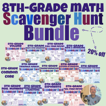 Preview of 8th Grade Math - 13 Scavenger Hunt Activities Bundle