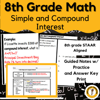 Preview of 8th Grade Math Simple and Compound Interest Guided Notes/Practice w/ Key