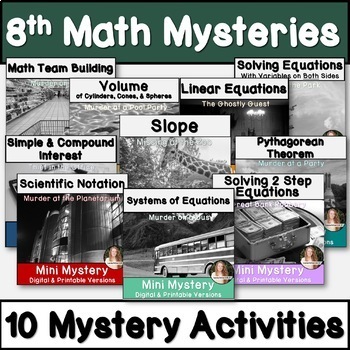 Preview of 8th Grade Math Activity Bundle Mysteries