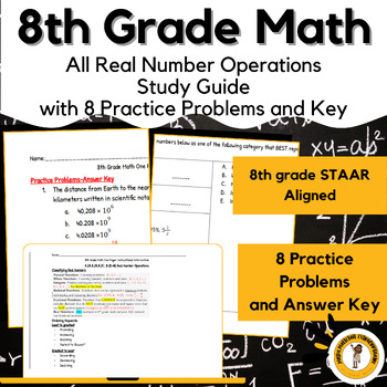 Preview of 8th Grade Math All Real Number Operations Study Guide (STAAR Aligned)