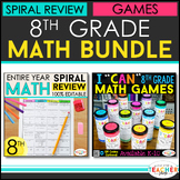 8th Grade Math BUNDLE | Spiral Review, Games & Quizzes for