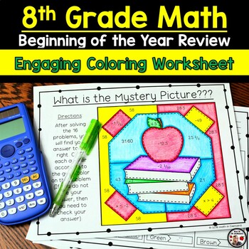 Preview of 8th Grade Math Beginning of the Year Review Coloring Worksheet