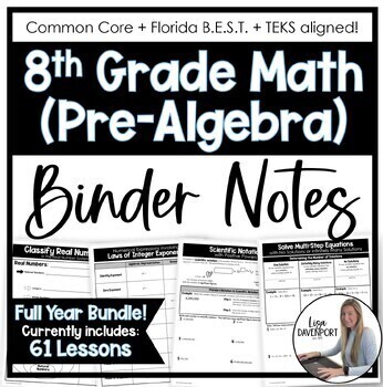Preview of 8th Grade Math Binder Notes - Full Year Editable Bundle