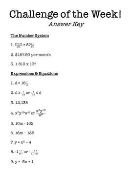8th Grade Math Challenge of the Week Problems by Middle ...