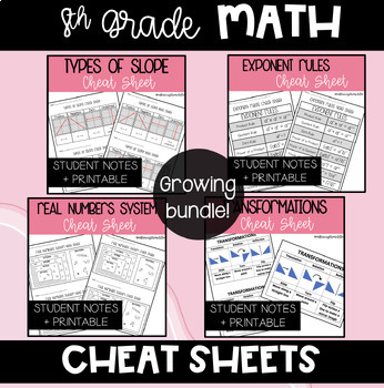 Preview of 8th Grade Math Cheat Sheets BUNDLE