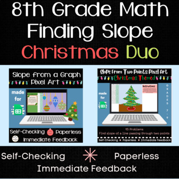 Preview of 8th Grade Math - Christmas Review Activity Pack - Finding Slope