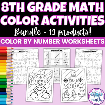 Preview of 8th Grade Math Coloring Activity Worksheets BUNDLE