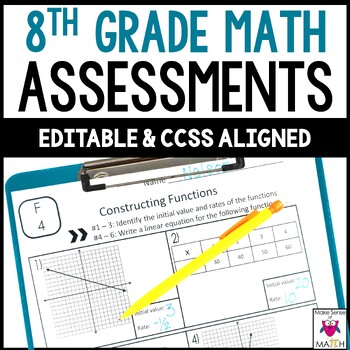 Preview of 8th Grade Math Assessments Common Core Bundle EDITABLE | 8th Grade Math Tests