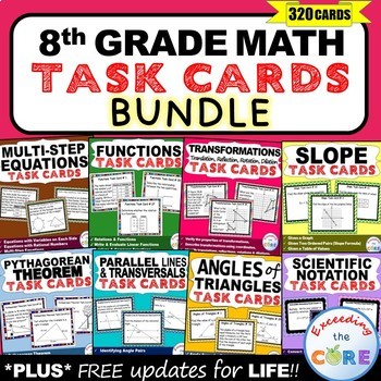 Preview of 8th Grade Math Common Core WORD PROBLEM TASK CARDS { BUNDLE }: end of year