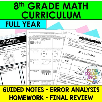 Preview of 8th Grade Math Curriculum | 8th Grade Notes | Homework | Activities