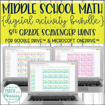 Preview of 8th Grade Math DIGITAL Scavenger Hunt Activity Bundle for Google and OneDrive