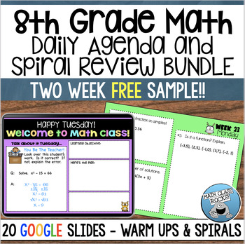 Preview of 8th Grade Math Daily Agenda and Spiral Review - TWO WEEKS FREE