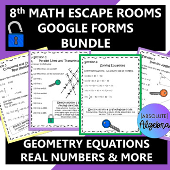 Preview of 8th Grade Math Digital Escape Room Bundle using Google Forms
