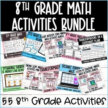 Preview of 8th Grade Math Digital & Printable Activities Year Long Bundle