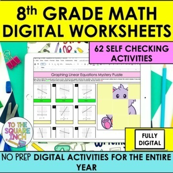 Preview of 8th Grade Math Digital Worksheets | Full Year 8th Grade Math Digital Resources