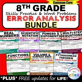 Preview of 8th Grade Math ERROR ANALYSIS (Find the Error) BUNDLE: end of year