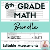 8th Grade Math Pre Algebra Editable Quizzes and Tests Bundle