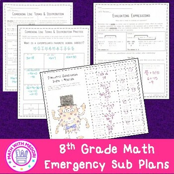 Preview of 8th Grade Math Emergency Sub Plans Pre-Algebra Notes & Activities