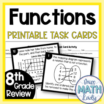Preview of 8th Grade Math End Of Year Review -  Functions Printable Task Card Activity