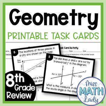 Preview of 8th Grade Math End Of Year Review -  Geometry Printable Task Card Activity