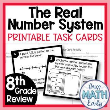 Preview of 8th Grade Math End Of Year Review - Number System Printable Task Card Activity