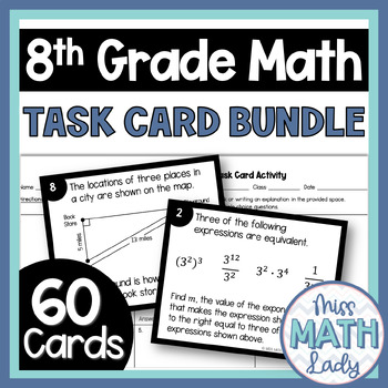 Preview of 8th Grade Math End Of Year Review Printable Task Card Activity