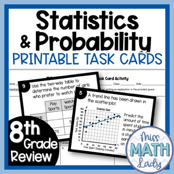 Preview of 8th Grade Math End Of Year Review -  Statistics Printable Task Card Activity