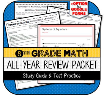 Preview of 8th Grade Math Review End of Grade Test Packet and Study Guide
