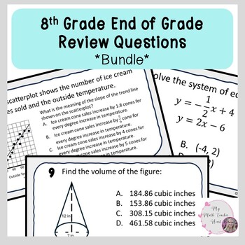 Preview of 8th Grade Math End of Grade Review Questions | EOG Prep