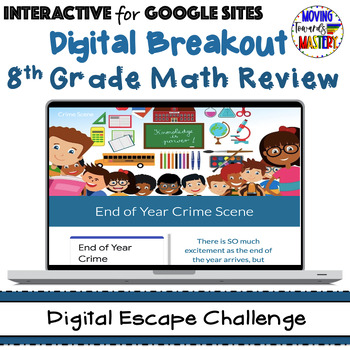 Preview of 8th Grade Math End of Year Review Digital Escape Room Activity