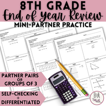Preview of 8th Grade Math End of Year Review Mini Partner Practice Activity