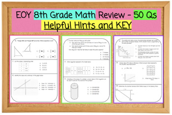 Preview of 8th Grade Math End of Year, STAAR review Packet with Helpful Hints Page and Key