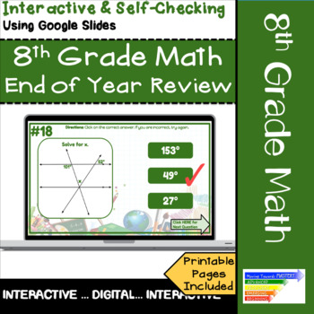 Preview of 8th Grade Math End of Year Review Activity Digital & Printable Test Prep