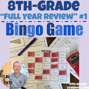 Preview of 8th Grade Math - End of Year - Test Review Bingo Game #1