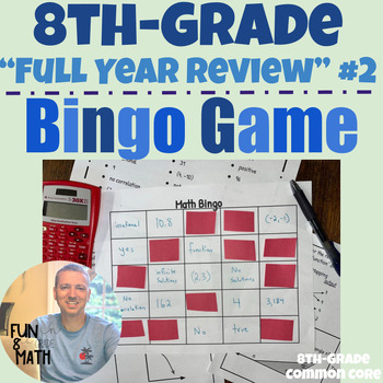 Preview of 8th Grade Math - End of Year - Test Review Bingo Game #2