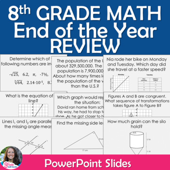 Preview of 8th Grade Math End of the Year Review EDITABLE Slides