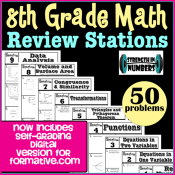 Preview of 8th Grade Math End of the Year Review Stations- formative.com Version included