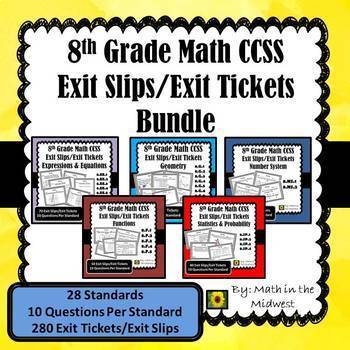 Preview of 8th Grade Math Exit Slips/Exit Tickets {Common Core}