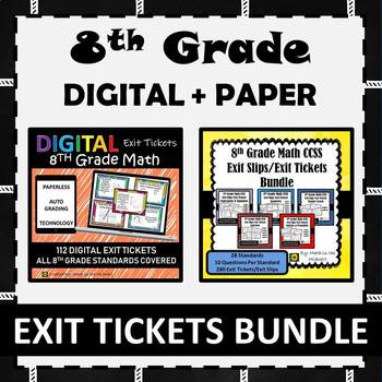 Preview of 8th Grade Math Exit Tickets Paper + Digital Bundle