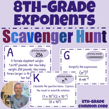 Preview of 8th Grade Math - Exponents & Scientific Notation Scavenger Hunt Activity