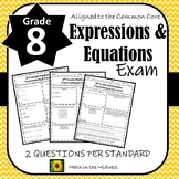 8th Grade Math Expressions & Equations Assessment/Exam/Test