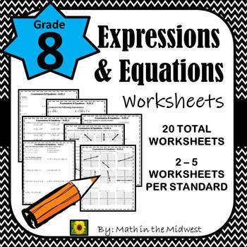 Preview of 8th Grade Math Expressions & Equations Homework/Worksheets