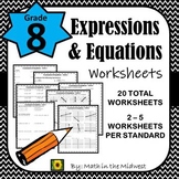 8th Grade Math Expressions & Equations Homework/Worksheets