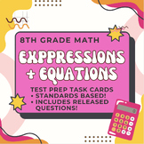 8th Grade Math Expressions and Equations Test Prep Task Cards