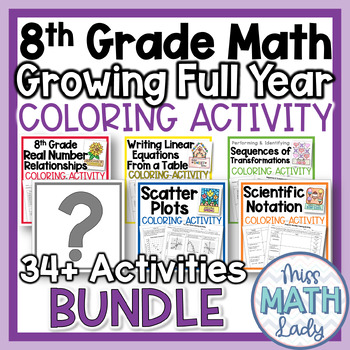 Preview of 8th Grade Math Full Year Coloring Activity GROWING Bundle