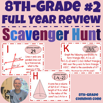 Preview of 8th-Grade Math Full Year Review Scavenger Hunt Activity #2