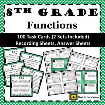 Preview of 8th Grade Math Functions Task Cards Bundle